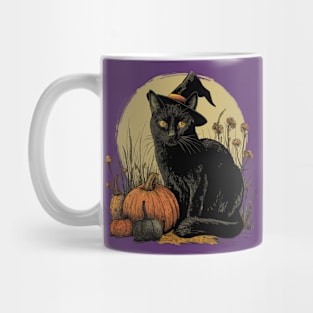 Vintage Halloween Black Cat Witch Retro Cute Super Cool Best Gift Mug